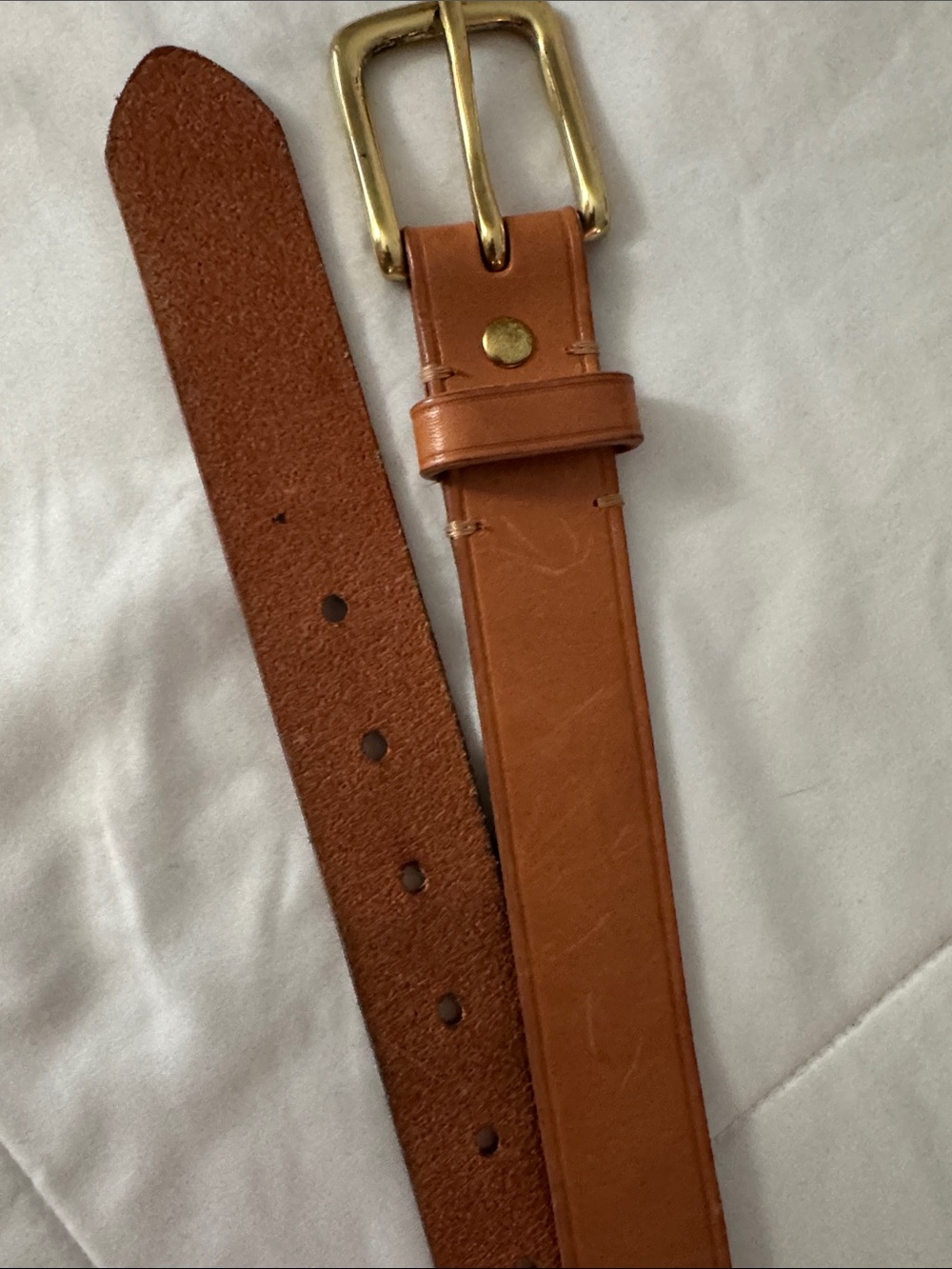 J. Crew Men's Tan Leather Belt with Gold Buckle